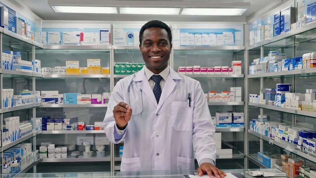 Pharm-easy pharmacist in the drugstore